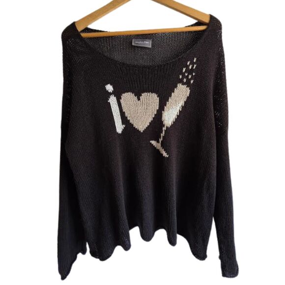 Wooden Ships Sweater Mohair Wool Black "I Heart Champagne Glam Quiet Luxury M/L - Picture 1 of 9